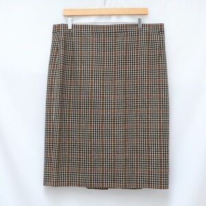 DAKS Signature pencil skirt straight short knee length brown plaid window pane
